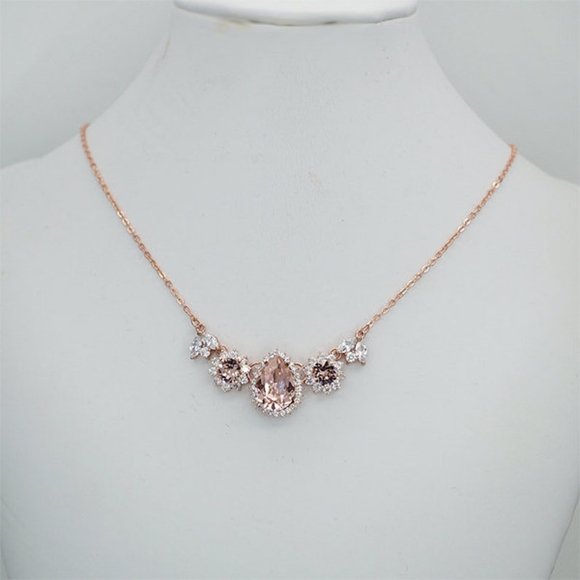 Backdrop Bridal/Bridesmaid Necklace, Swarovski Crystal Necklace Rose Gold - Picture 3 of 5